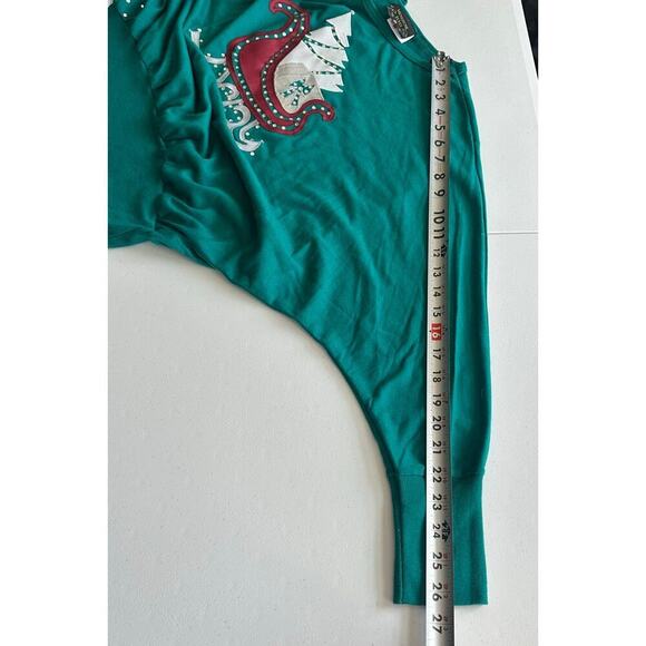 Vintage 80's Menehune Elves Green, Sleigh/Tree, Long Bat Sleeves Top-One Size - Picture 12 of 12